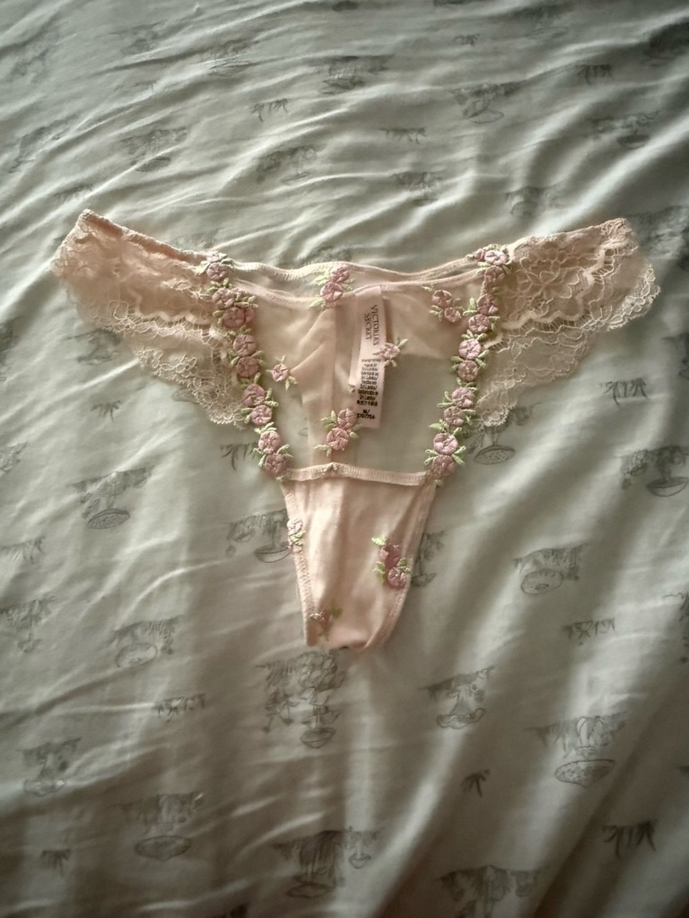Victoria's Secret Dream Angels Rosebud Embroidery Mesh Thong Panty NWT - Picture 2 of 6